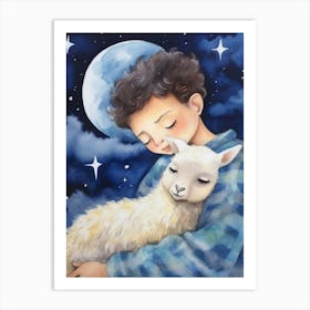 Boy With Baby Alpaca Art Print