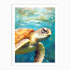 Geometric Brushstroke Sea Turtle Art Print