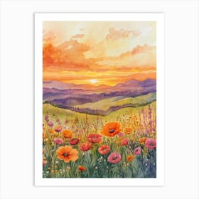 Sunset With Poppies Art Print