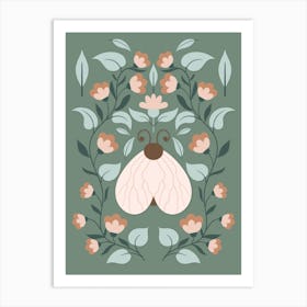 Moth On A Muted Green Background Botanical 3 Art Print