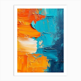 Vibrant Orange And Cyan Oil Colors On Canvas, Characterized By Rough Brushstrokes Art Print