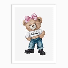 Girl Teddy Bear.Cool-Bear-Doll-Sublimation-Bundle Art Print