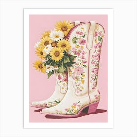 Cowboy Boots With Sunflowers Art Print