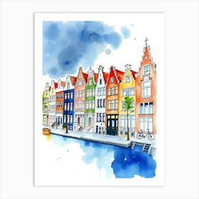 Watercolor Houses On The Canal Art Print