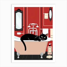 Black Cat In Bathtub Art Print