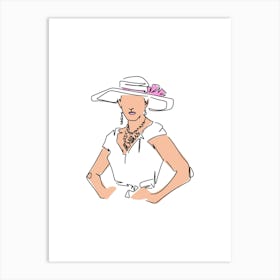 Minimalist Line Art Woman In Hat 1 Art Print
