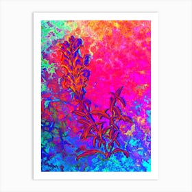 Red Dragon Flowers Botanical in Acid Neon Pink Green and Blue n.0219 Art Print