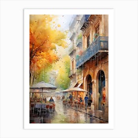 Barcelona Spain In Autumn Fall, Watercolour 1 Art Print