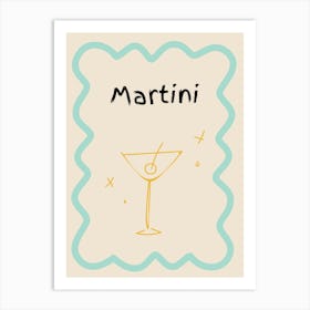 Martini Doodle Poster Teal & Yellow Art Print