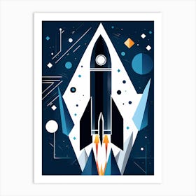 Rocket Launch, Rocket wall art, Children’s nursery illustration, Kids' room decor, Sci-fi adventure wall decor, playroom wall decal, minimalistic vector, dreamy gift Art Print