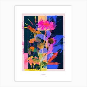 Asters 1 Neon Flower Collage Poster Art Print