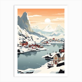 Vintage Winter Travel Illustration Lofoten Islands Norway 1 Art Print