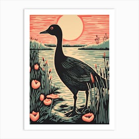 Vintage Bird Linocut Coot 4 Art Print