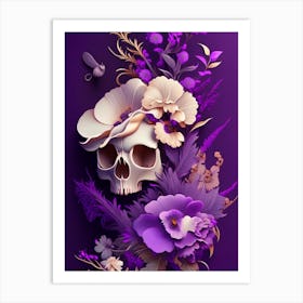 Animal Skull Purple 1 Vintage Floral Art Print