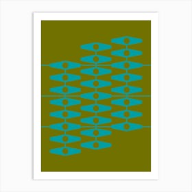 Abstract Eyes In Aqua And Olive Art Print