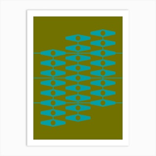 Abstract Eyes In Aqua And Olive Art Print
