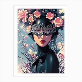 Lady In Black Mask Art Print