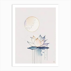 Lotus And Moon 2 Symbol Minimal Watercolour Art Print