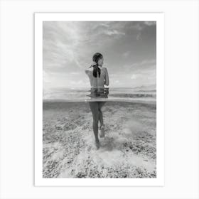 Naked Woman Standing In Ocean Art Print