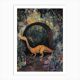 Dinosaur In An Ancient Tunnel Covered In Vines Painting 2 Art Print