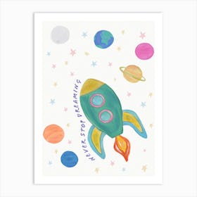 Space Rocket In Pastel Art Print