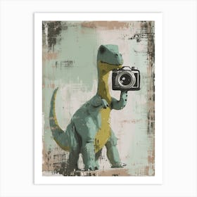 Dinosaur Taking A Photo On An Analogue Camera Muted Pastels 1 Art Print