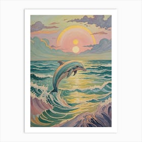 Dolphin Leaping At Sunset Art Print