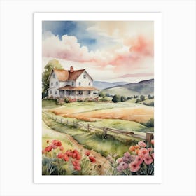 Watercolor Of A Farmhouse 2 Art Print