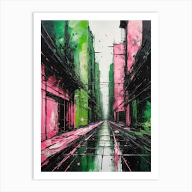 Pink Green City Abstract Painting Art Print