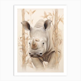 Rhino By The Trees Vintage Illustration 4 Art Print