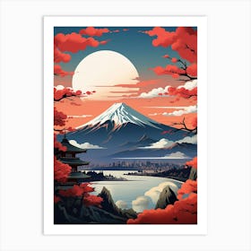 Mountains And Hot Springs Japanese Style Illustration 7 Art Print