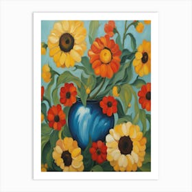 Sunflowers In A Blue Vase Art Print