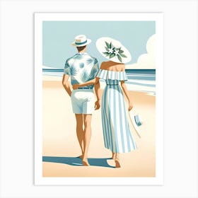 Couple Walking On The Beach Art Print