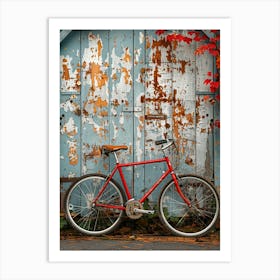 Bicycle Leaning Against Rustic Wall Art Print