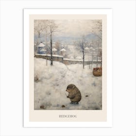 Vintage Winter Animal Painting Poster Hedgehog Art Print