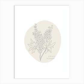 July Larkspur  Birth Flower | Neutral Florals Art Print