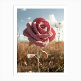 Pink Rose Knitted In Crochet 5 Art Print