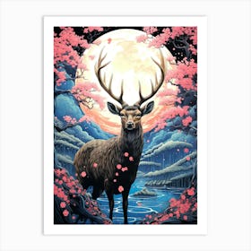 Deer In Cherry Blossoms Art Print