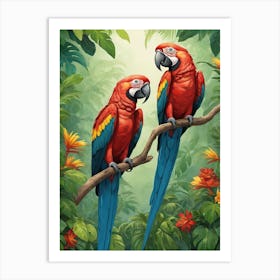 Two Parrots In The Jungle Art Print