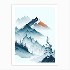 Mountain And Forest In Minimalist Watercolor Vertical Composition 270 Art Print