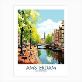 Amsterdam Travel Print Netherlands Bike Canal Gift Art Print