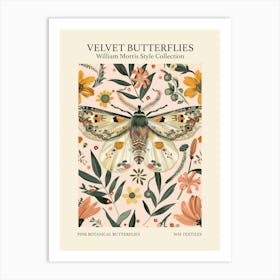 Velvet Butterflies Collection Pink Botanical Butterflies William Morris Style 3 Art Print