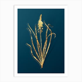 Vintage Wild Asparagus Botanical in Gold on Teal Blue Art Print