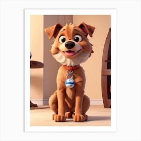 3d Animation Style A Furry Dog Playing With Ball 0 Art Print