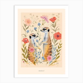 Folksy Floral Animal Drawing Meerkat 2 Poster Art Print