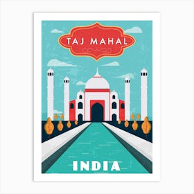 Taj Mahal, India — Retro travel minimalist poster Art Print