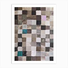 Squares pixels brown beige turquoise Art Print