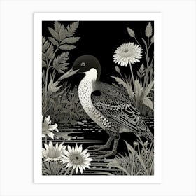 Bird Linocut Common Loon Art 1 4 Art Print