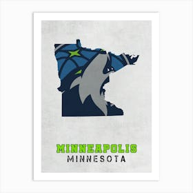 Minnesota Timberwolves Minneapolis Minnesota State Map Art Print