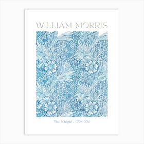 Blue Marigold Floral Fabric Genuine Print by William Morris (1834-1896) Feature Wall Decor by Famous British Textile Designer HD Remastered by the Met Art Print